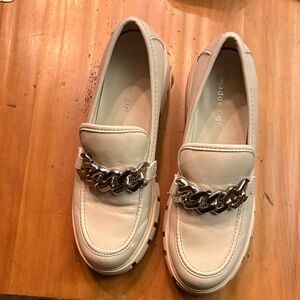Madden Girl Off-White Loafers with Silver Chain